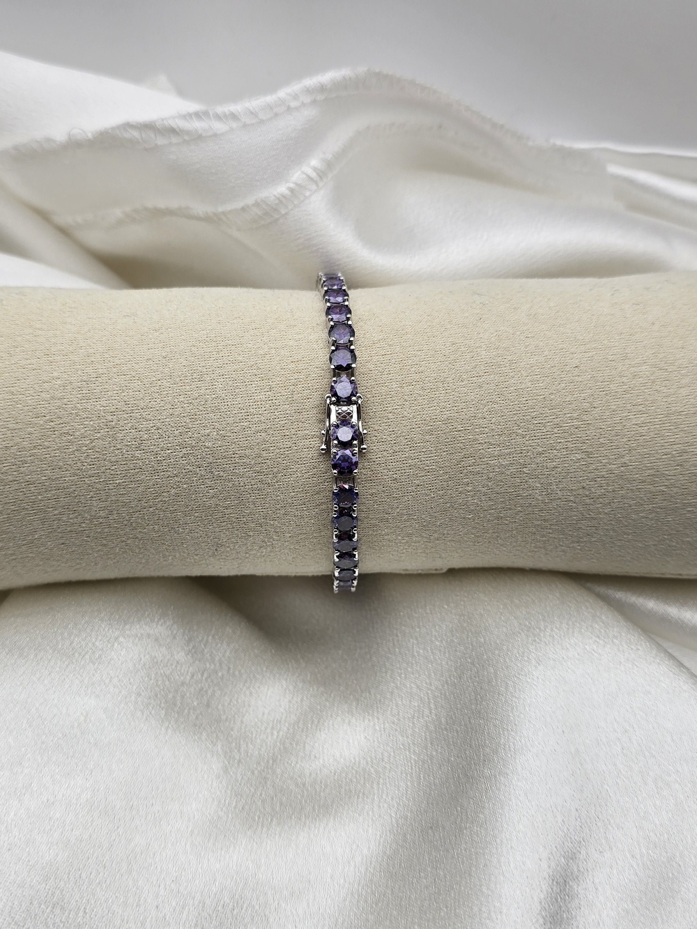 Rhodium Over Sterling Silver 925 Purple Moissanite Tennis  Bracelet